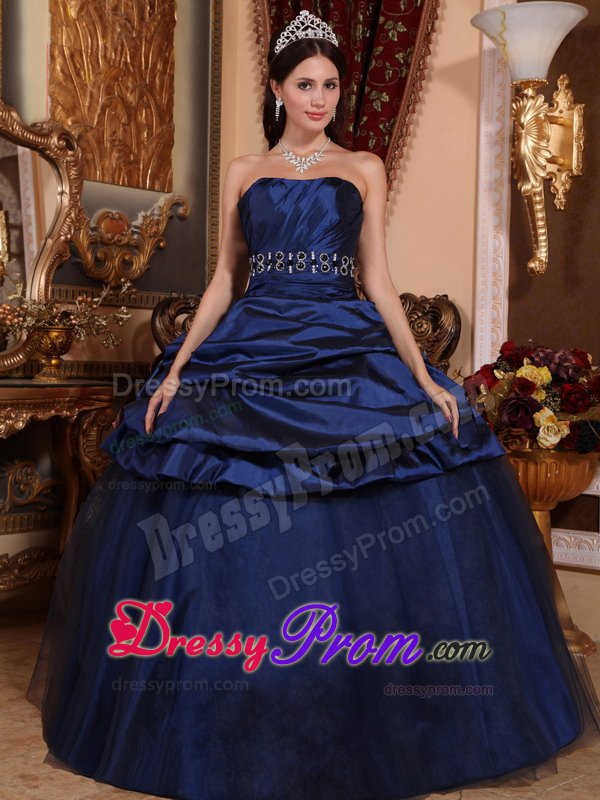 Beading and Pick ups Accent Organza Quinces Dresses in Navy Blue