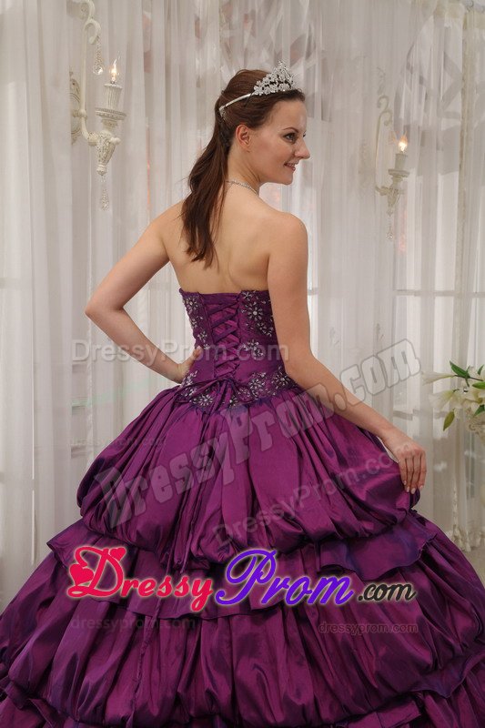 Appliques and Court Train Quinces Dresses in Eggplant Purple