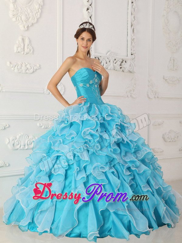Beading and Ruffles Accent Aqua Blue Quinceanera Dresses 2014
