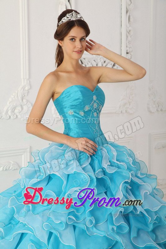 Beading and Ruffles Accent Aqua Blue Quinceanera Dresses 2014