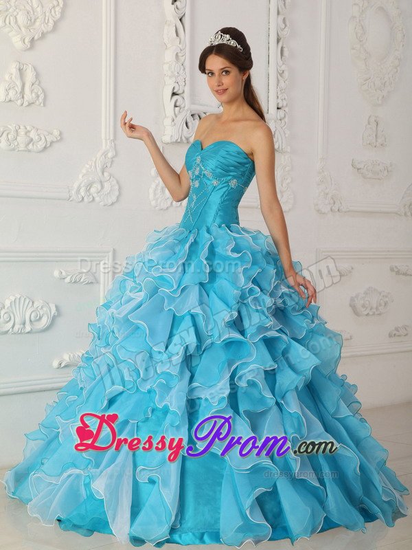 Beading and Ruffles Accent Aqua Blue Quinceanera Dresses 2014
