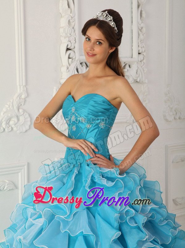 Beading and Ruffles Accent Aqua Blue Quinceanera Dresses 2014