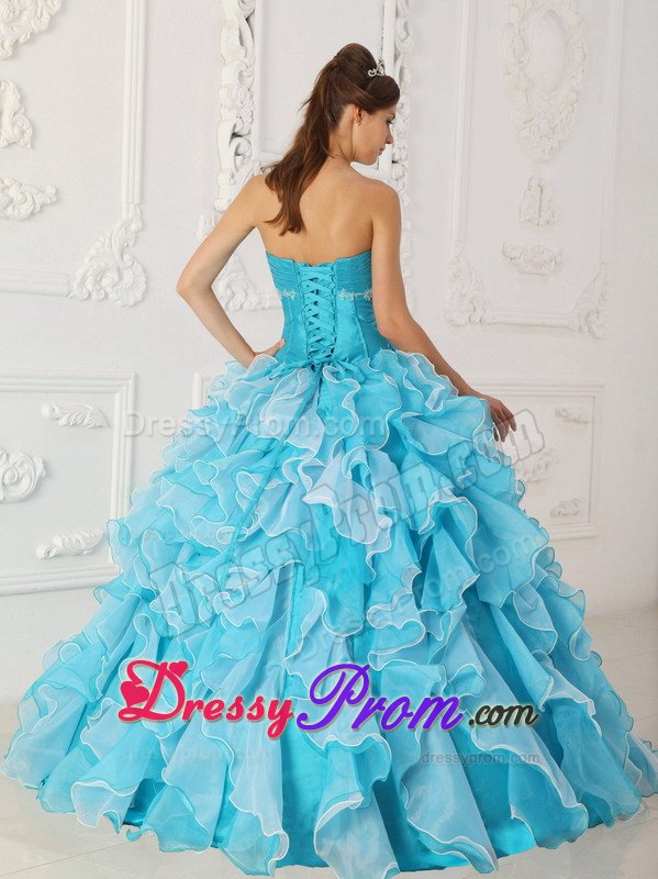 Beading and Ruffles Accent Aqua Blue Quinceanera Dresses 2014