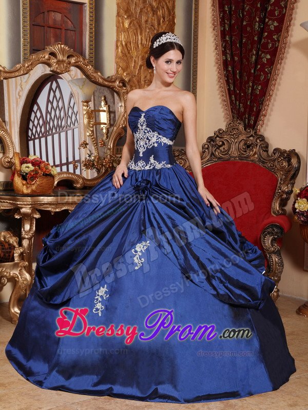 Royal Blue Taffeta Quinceanera Dresses with Appliques and Flowers