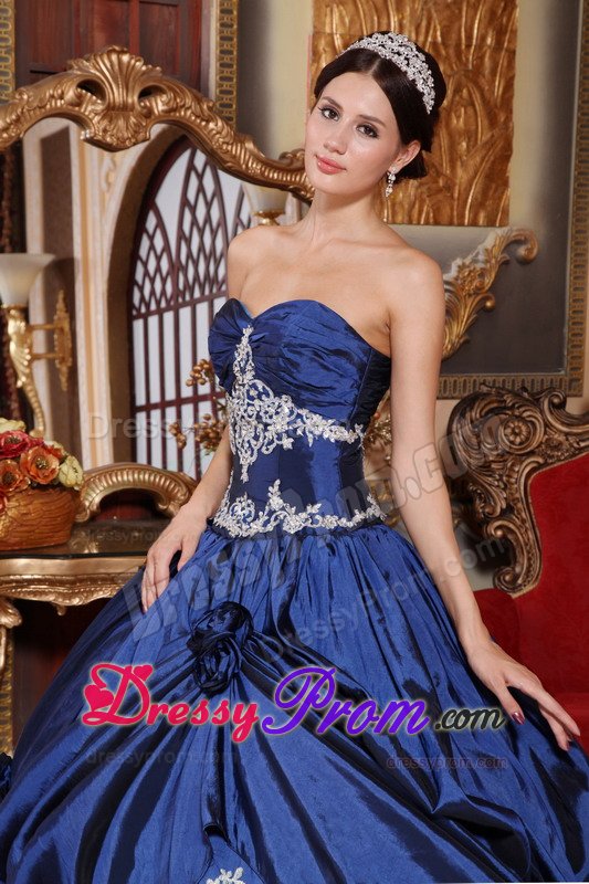 Royal Blue Taffeta Quinceanera Dresses with Appliques and Flowers