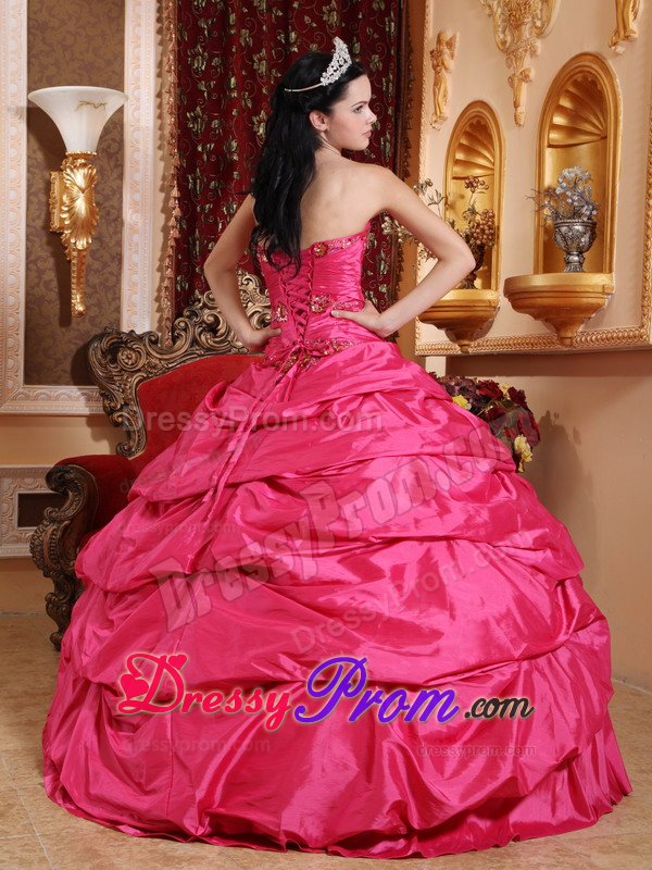 Hot Pink Taffeta Quinceanera Dresses with Beading and Pick ups