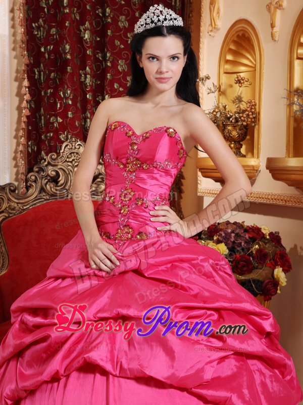 Hot Pink Taffeta Quinceanera Dresses with Beading and Pick ups