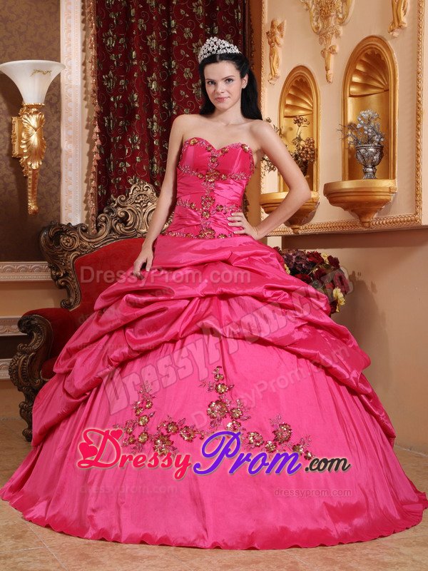 Hot Pink Taffeta Quinceanera Dresses with Beading and Pick ups