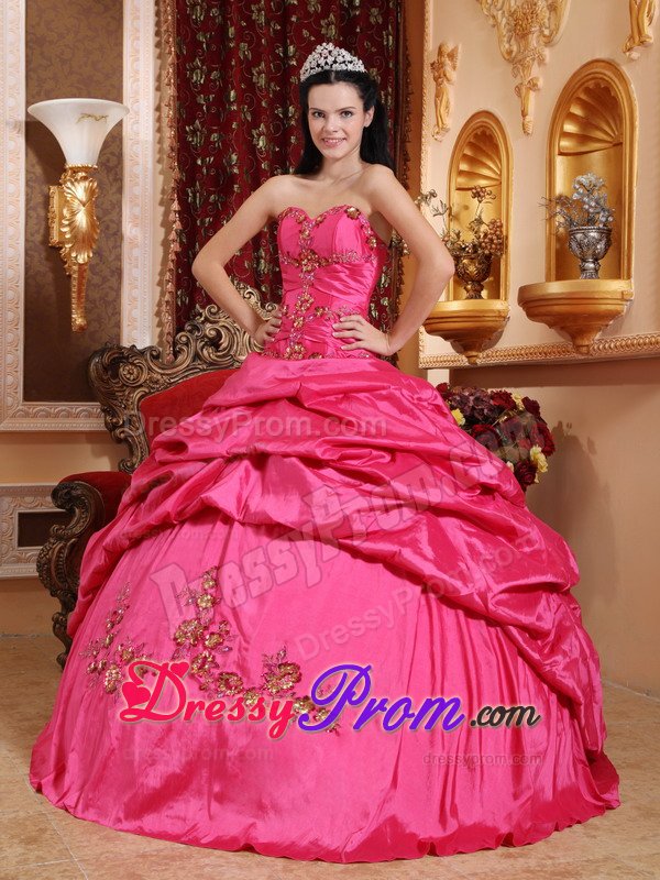 Hot Pink Taffeta Quinceanera Dresses with Beading and Pick ups