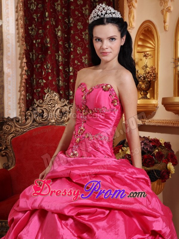 Hot Pink Taffeta Quinceanera Dresses with Beading and Pick ups
