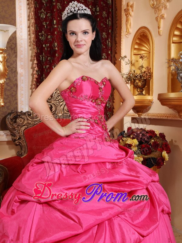 Hot Pink Taffeta Quinceanera Dresses with Beading and Pick ups