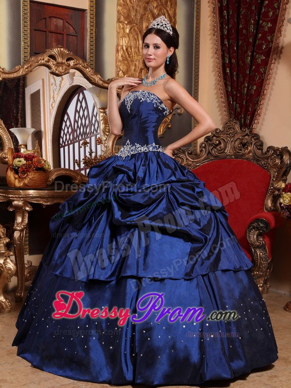 Appliques and Pick ups Accent Quinceanera Dresses in Navy Blue