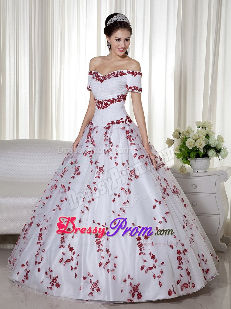 White Off Shoulder Embroidered Dress for Quinceanera with Sleeves