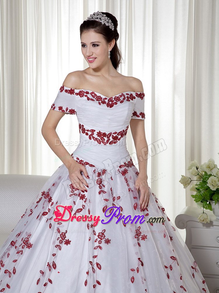 White Off Shoulder Embroidered Dress for Quinceanera with Sleeves
