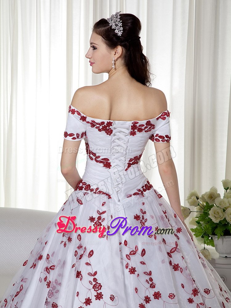 White Off Shoulder Embroidered Dress for Quinceanera with Sleeves