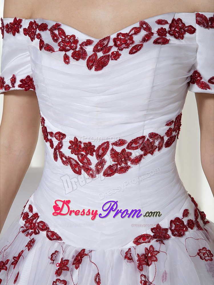 White Off Shoulder Embroidered Dress for Quinceanera with Sleeves