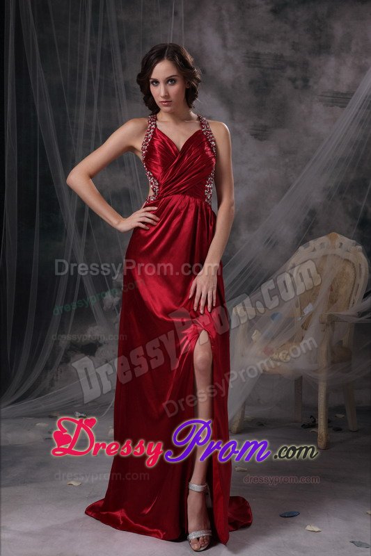 Beading and Cutouts Accent Prom Celebrity Dresses in Wine Red