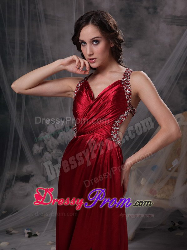 Beading and Cutouts Accent Prom Celebrity Dresses in Wine Red