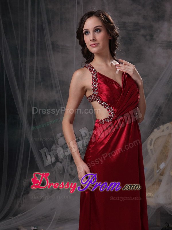 Beading and Cutouts Accent Prom Celebrity Dresses in Wine Red