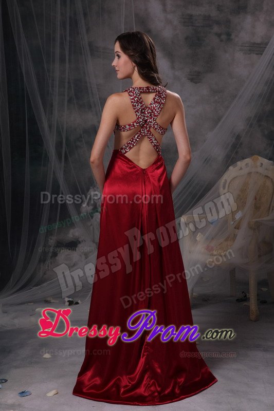 Beading and Cutouts Accent Prom Celebrity Dresses in Wine Red