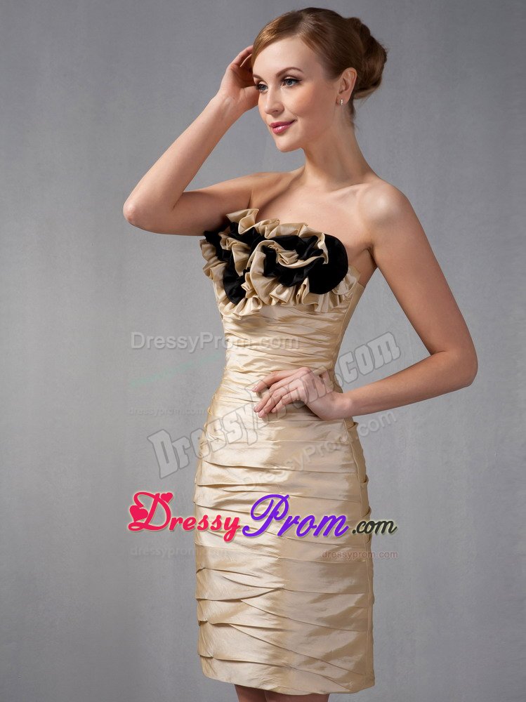 Champagne Mini Length Prom Party Dress with Ruches and Ruffles