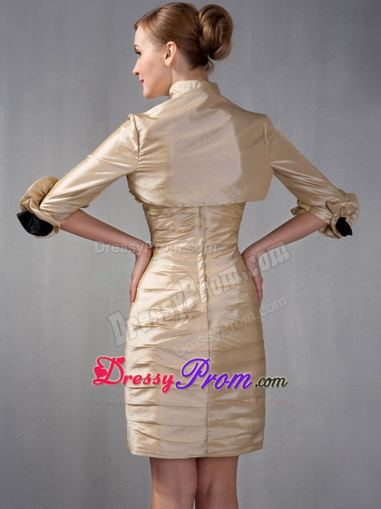 Champagne Mini Length Prom Party Dress with Ruches and Ruffles