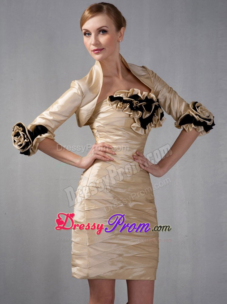 Champagne Mini Length Prom Party Dress with Ruches and Ruffles