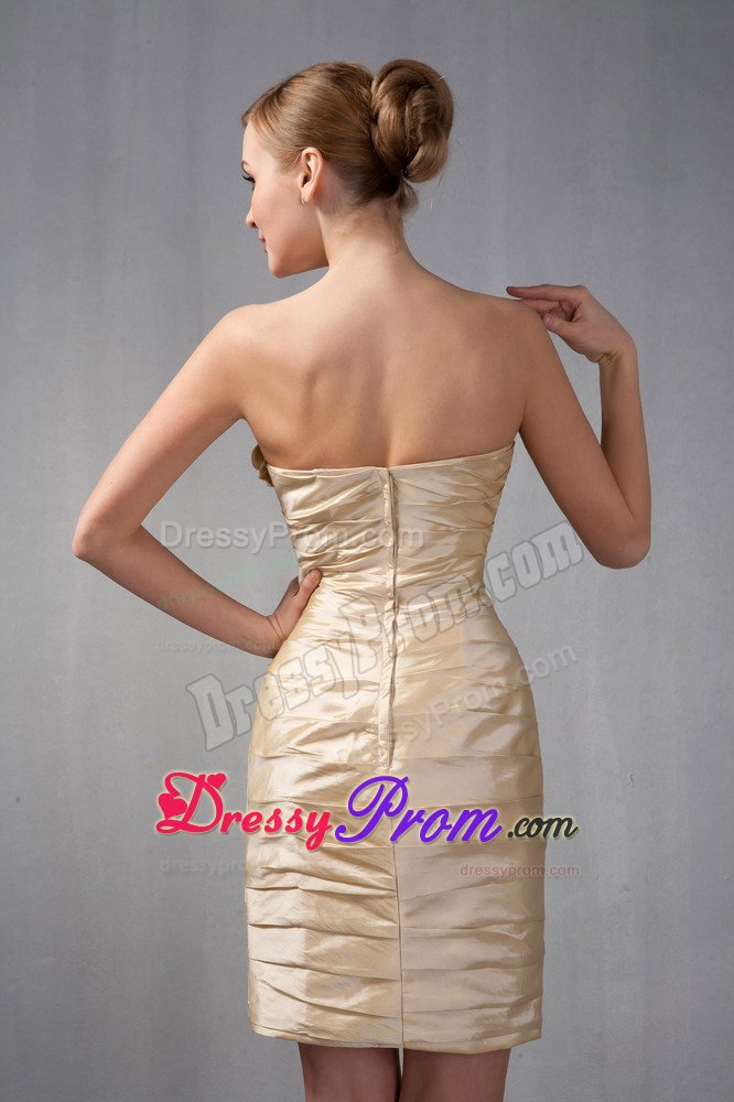 Champagne Mini Length Prom Party Dress with Ruches and Ruffles