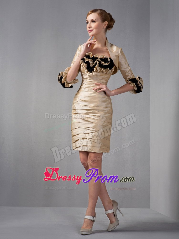 Champagne Mini Length Prom Party Dress with Ruches and Ruffles
