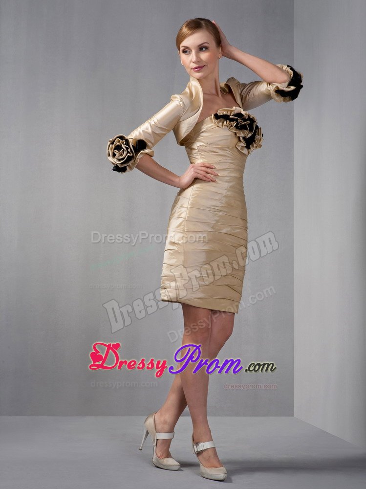 Champagne Mini Length Prom Party Dress with Ruches and Ruffles