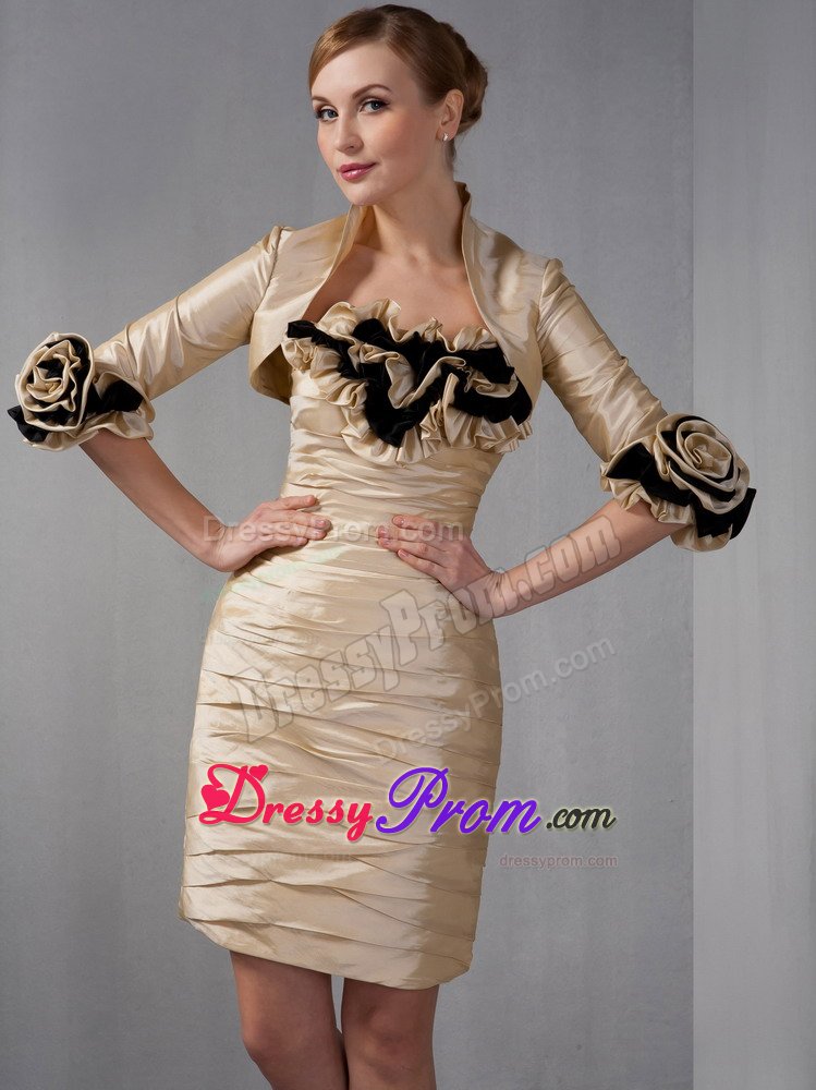 Champagne Mini Length Prom Party Dress with Ruches and Ruffles