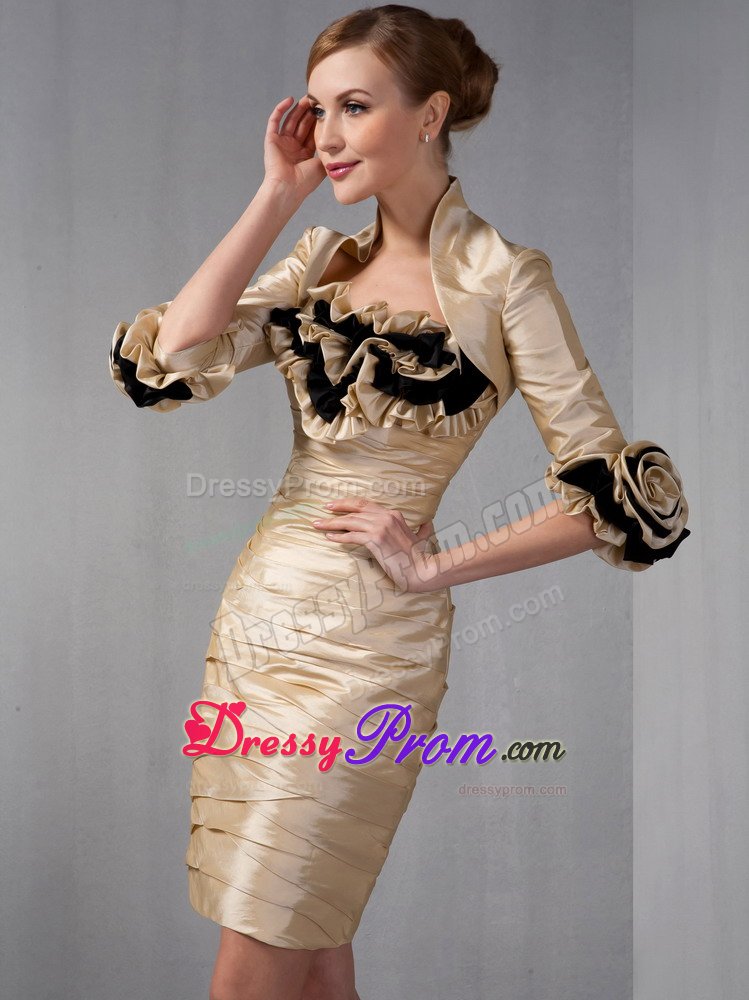 Champagne Mini Length Prom Party Dress with Ruches and Ruffles