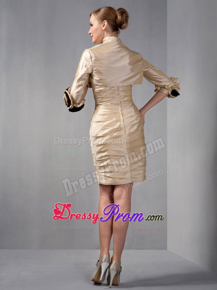 Champagne Mini Length Prom Party Dress with Ruches and Ruffles