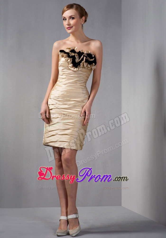 Champagne Mini Length Prom Party Dress with Ruches and Ruffles