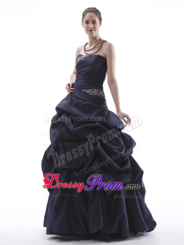 Beading and Pick Ups Accent Prom Party Dress in Navy Blue 2014