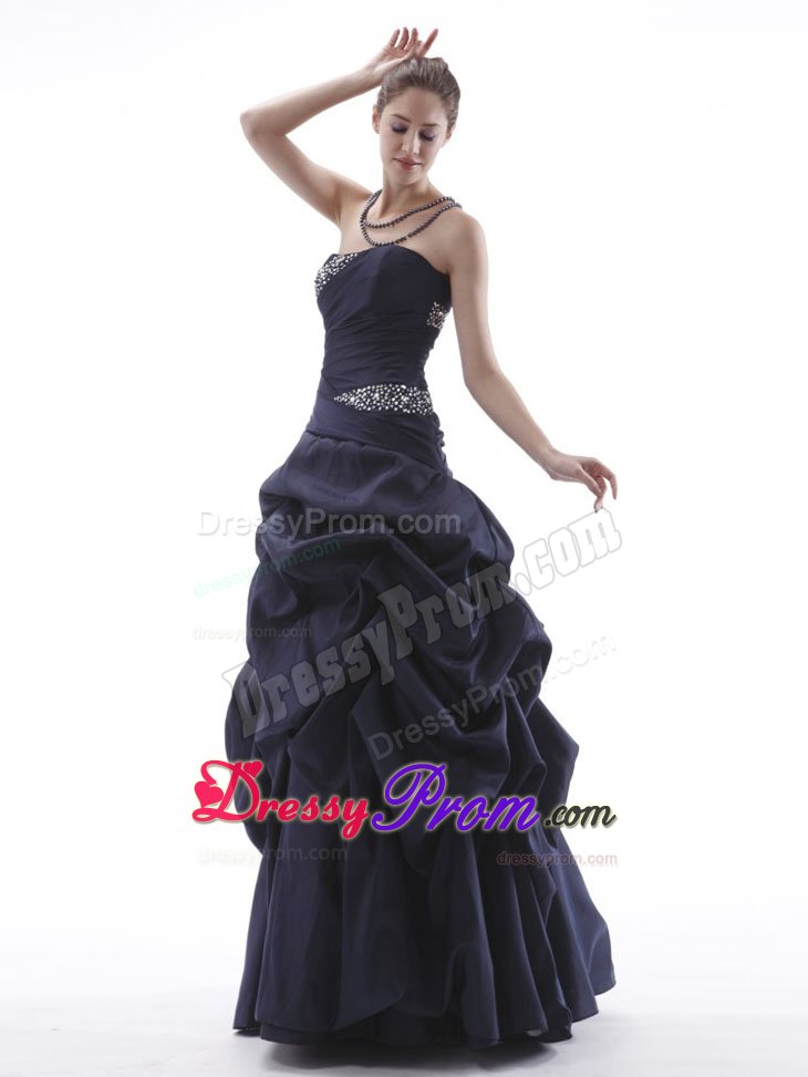 Beading and Pick Ups Accent Prom Party Dress in Navy Blue 2014