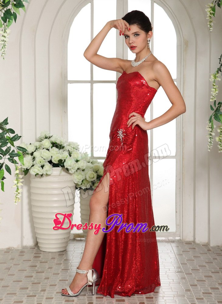 Beaded Wine Red High Slit Prom Holiday Dress Sequins Over Skirt