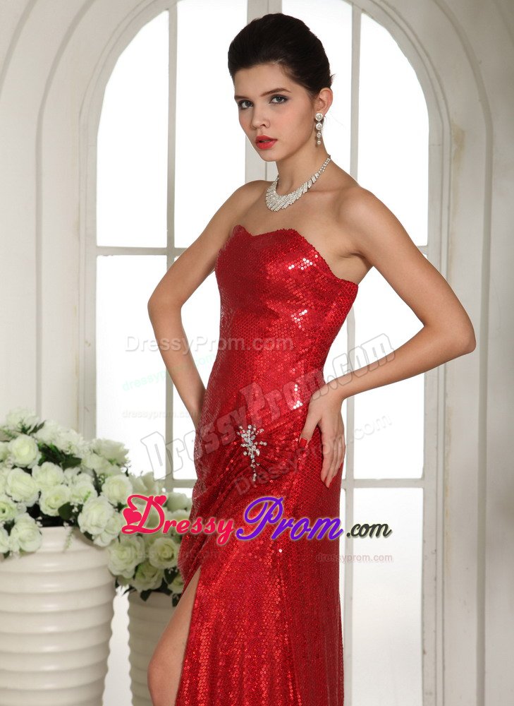 Beaded Wine Red High Slit Prom Holiday Dress Sequins Over Skirt