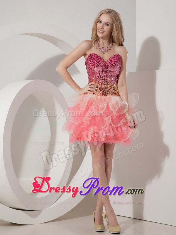 Sequined Bodice Colorful Sweetheart Mini Prom Holiday Dresses