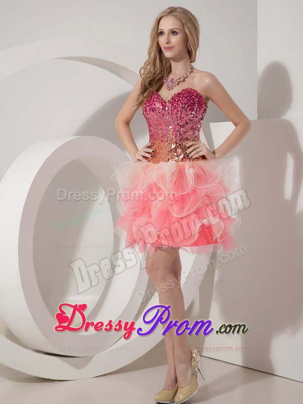 Sequined Bodice Colorful Sweetheart Mini Prom Holiday Dresses