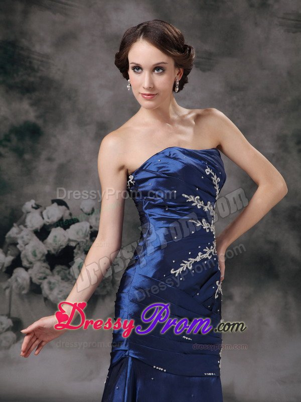 Royal Blue Mermaid Strapless Prom Formal Dress with Appliques 2014