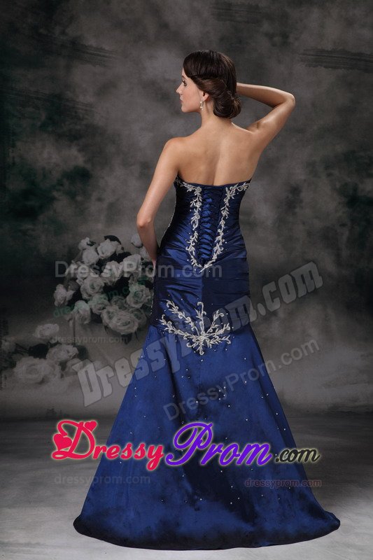 Royal Blue Mermaid Strapless Prom Formal Dress with Appliques 2014