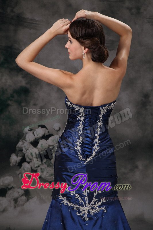 Royal Blue Mermaid Strapless Prom Formal Dress with Appliques 2014