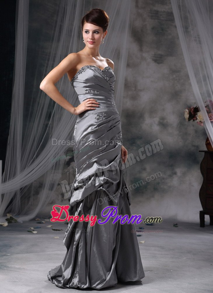 Beading and Ruches Accent Gray Prom Formal Dress of Floor Length