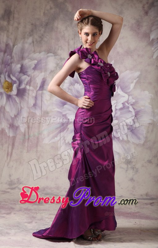 Eggplant Purple One Shoulder Prom Formal Dress with Flowers Beading