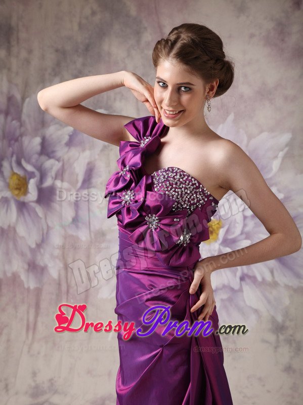 Eggplant Purple One Shoulder Prom Formal Dress with Flowers Beading