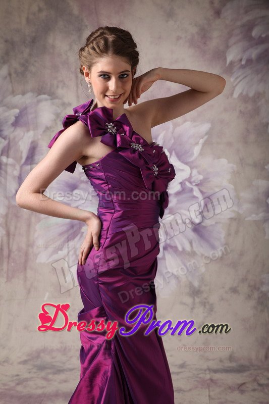 Eggplant Purple One Shoulder Prom Formal Dress with Flowers Beading