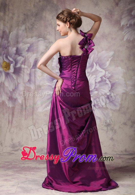 Eggplant Purple One Shoulder Prom Formal Dress with Flowers Beading