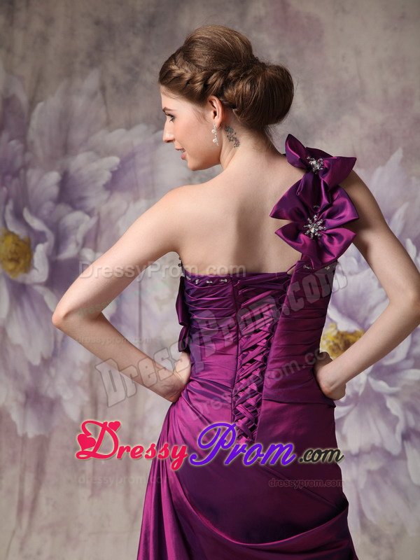 Eggplant Purple One Shoulder Prom Formal Dress with Flowers Beading