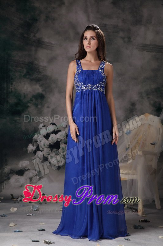 Royal Blue Empire Straps Prom Formal Dress with Beading and Ruches